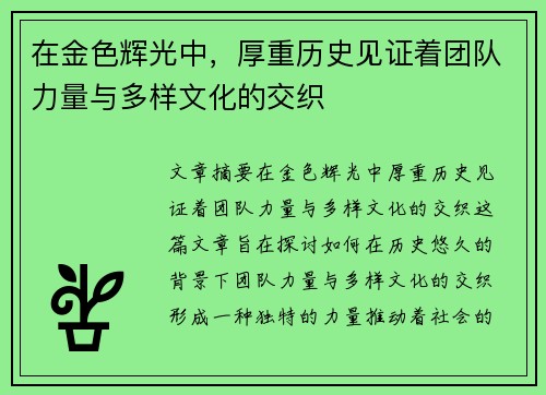 在金色辉光中，厚重历史见证着团队力量与多样文化的交织