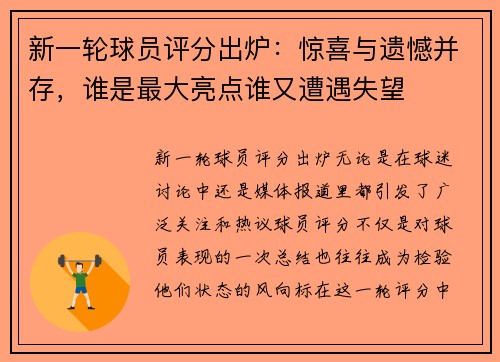 新一轮球员评分出炉：惊喜与遗憾并存，谁是最大亮点谁又遭遇失望
